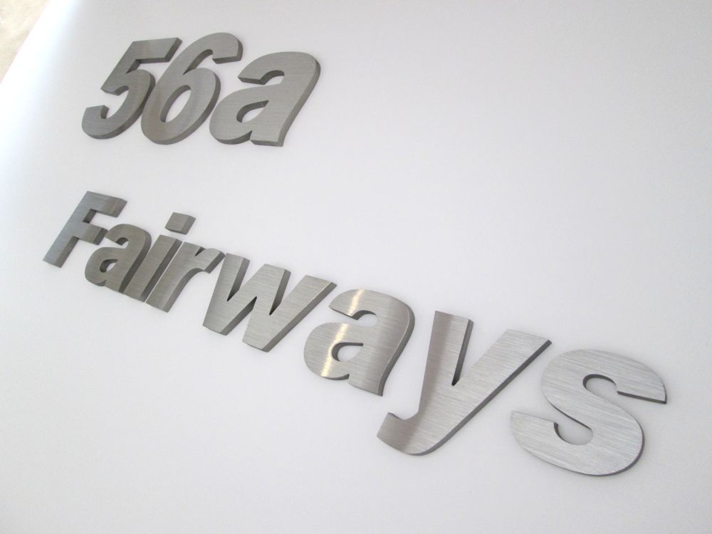 Brushed or polished stainless steel letters for house address numbers